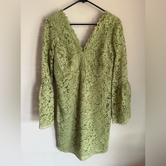 Betsey Johnson Dresses & Skirts - Betsey Johnson Olive Lace Long Sleeve Dress bell sleeves